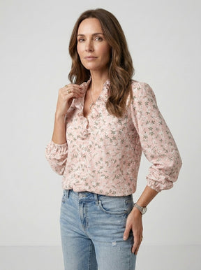 Blouse légère femme encolure volantée manches bouffantes style romantique féminin