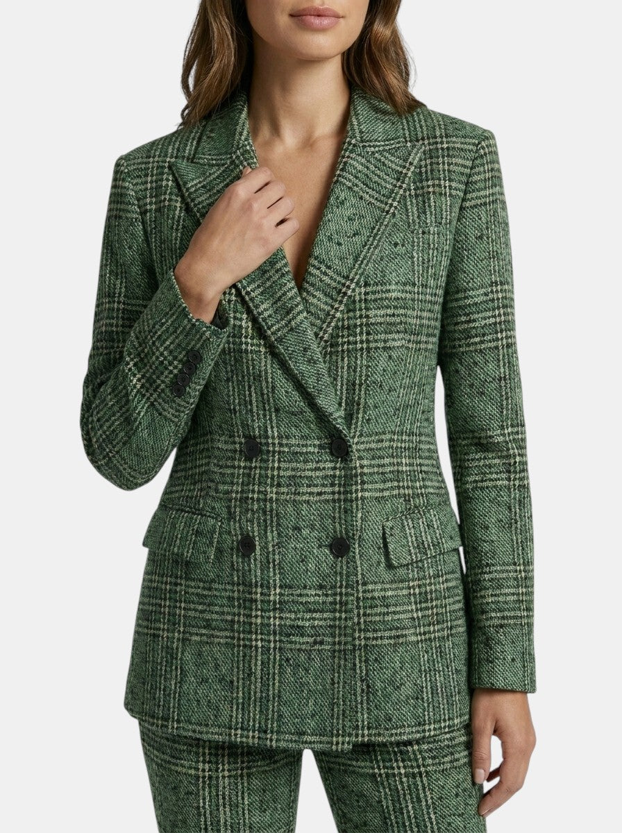 Costume à carreaux femme blazer croisé et pantalon droit élégant