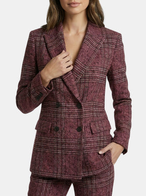 Costume à carreaux femme blazer croisé et pantalon droit élégant