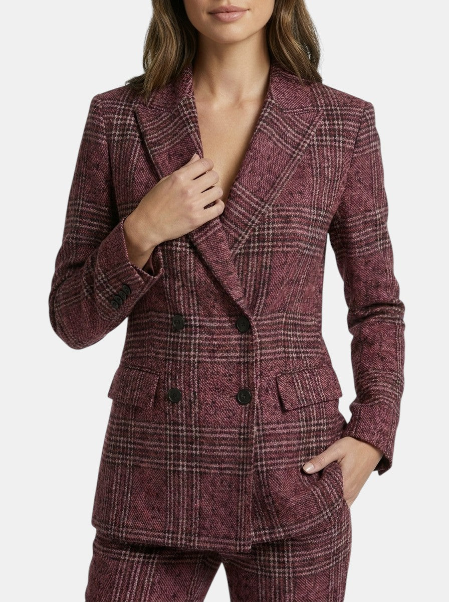 Costume à carreaux femme blazer croisé et pantalon droit élégant
