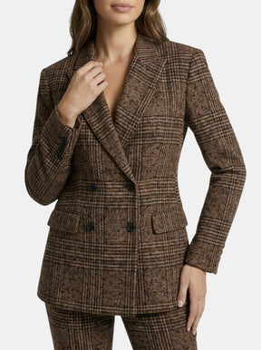 Costume à carreaux femme blazer croisé et pantalon droit élégant