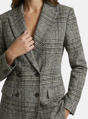 Costume à carreaux femme blazer croisé et pantalon droit élégant