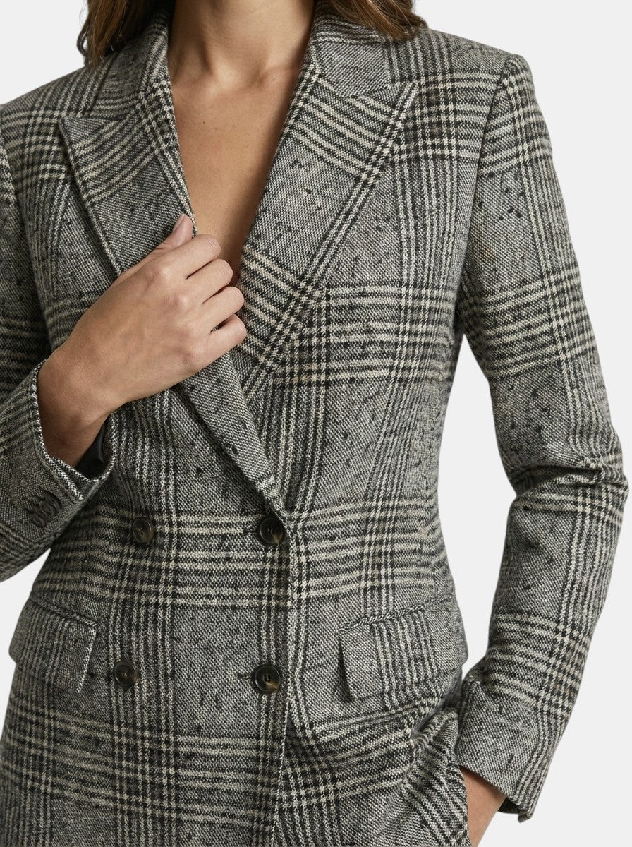 Costume à carreaux femme blazer croisé et pantalon droit élégant