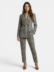 Costume à carreaux femme blazer croisé et pantalon droit élégant