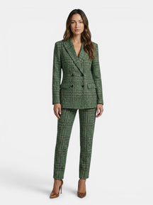 Costume à carreaux femme blazer croisé et pantalon droit élégant