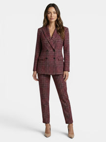 Costume à carreaux femme blazer croisé et pantalon droit élégant