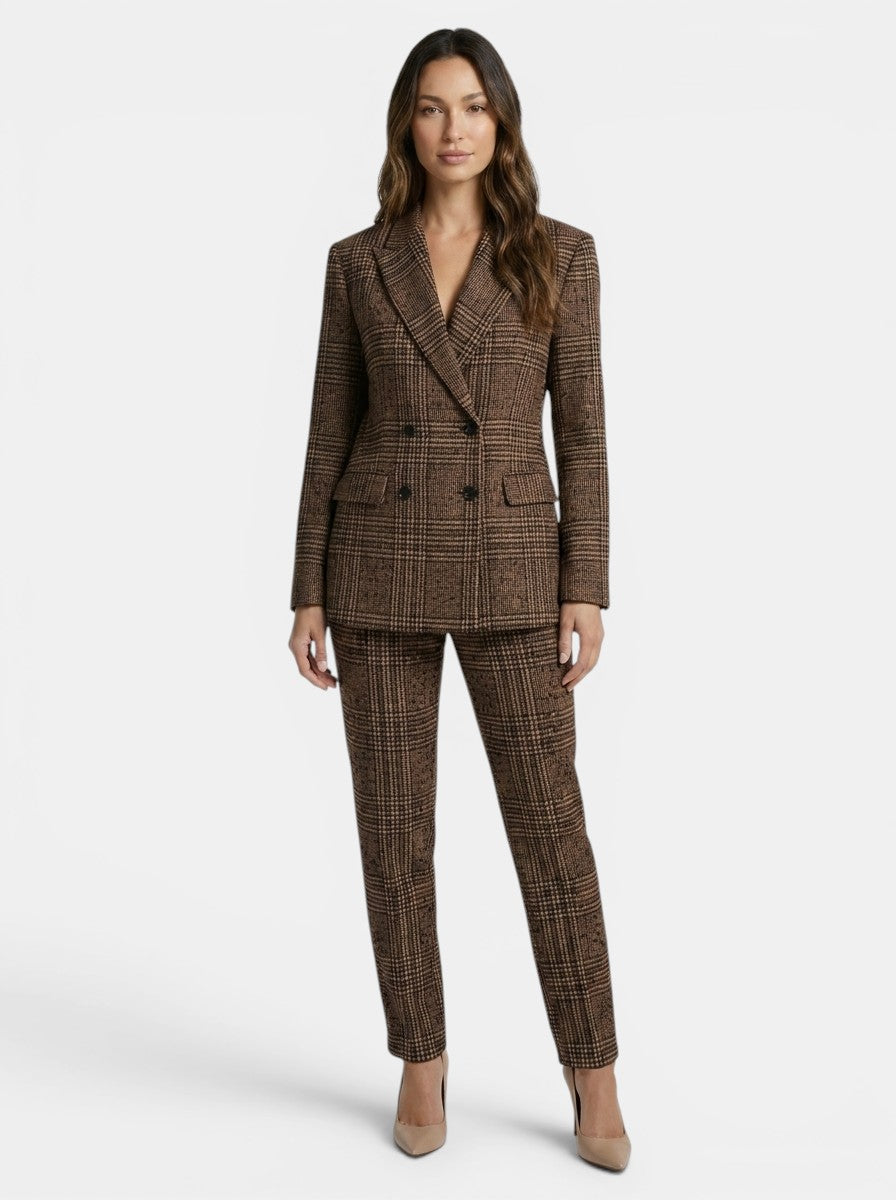 Costume à carreaux femme blazer croisé et pantalon droit élégant
