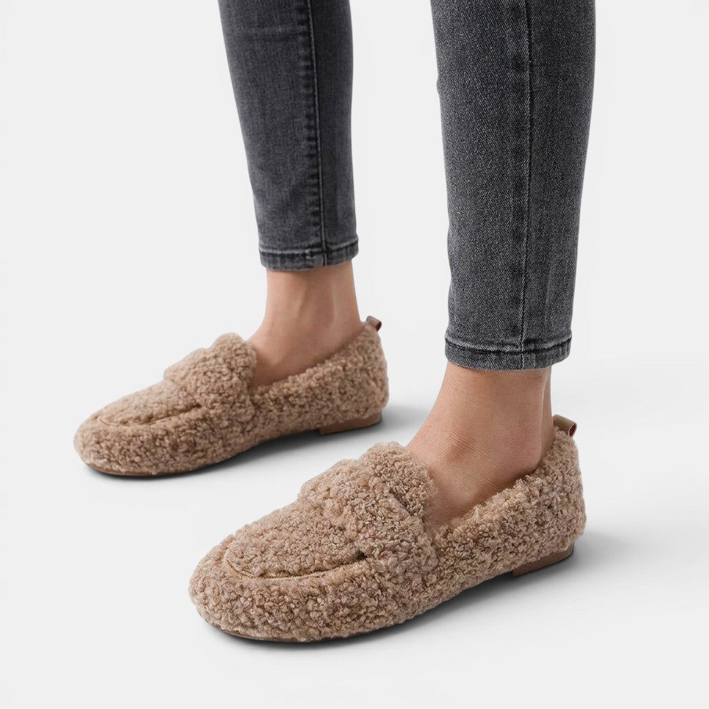 Mocassins en tissu doux chaussons d'intérieur cosy doublure moelleuse femme
