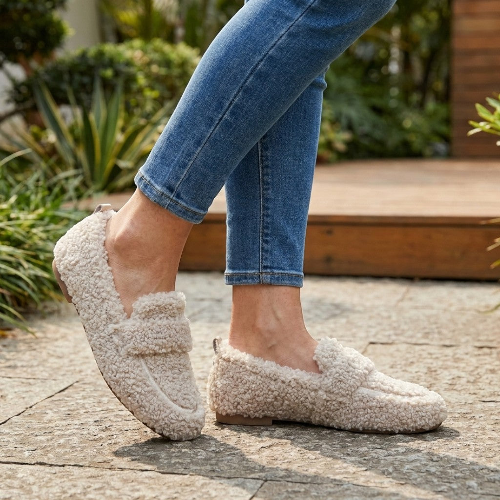 Mocassins en tissu doux chaussons d'intérieur cosy doublure moelleuse femme