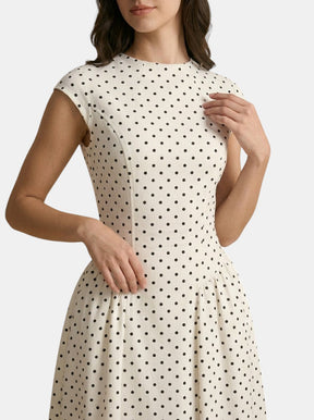 Robe maxi à pois col montant manches courtes jupe plissée ligne A femme