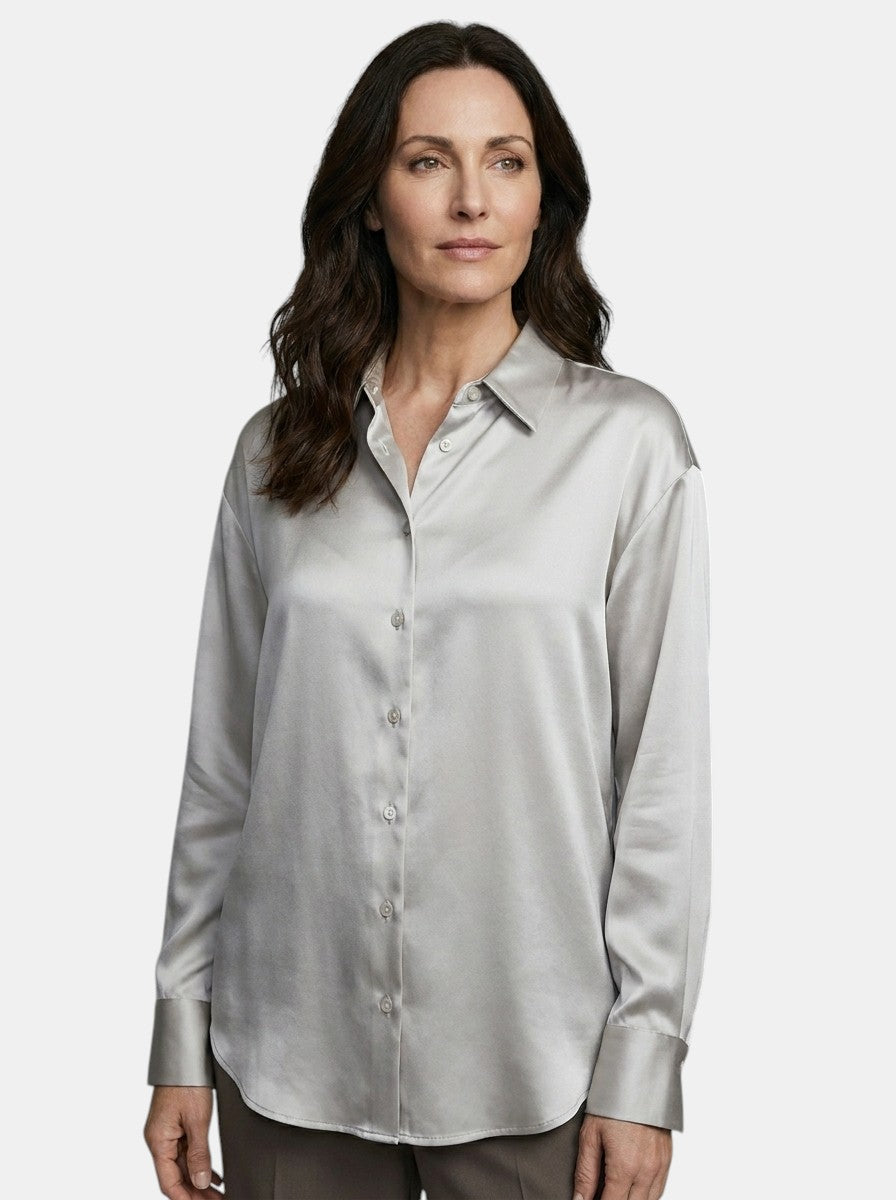 Blouse satinée coupe décontractée drapé fluide éclat subtil femme