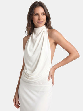 Robe longue en satin col licou drapé dos ouvert soirée élégante femme