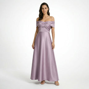 Robe maxi satinée épaule dénudée corsage plissé cérémonie élégante femme