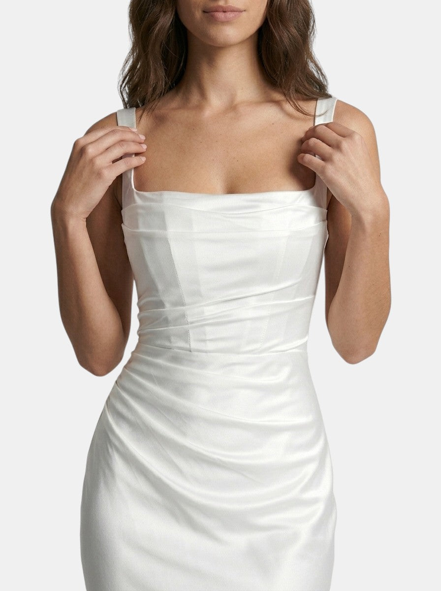 Robe maxi en satin drapée col carré bretelles femme élégante soirée formelle