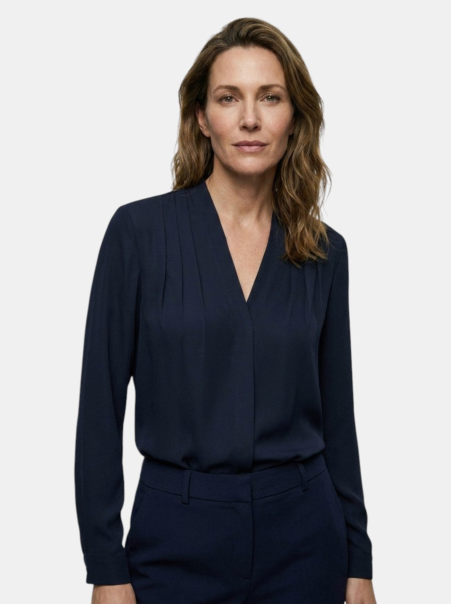 Blouse satinée manches bouffantes taille ajustée style estival femme