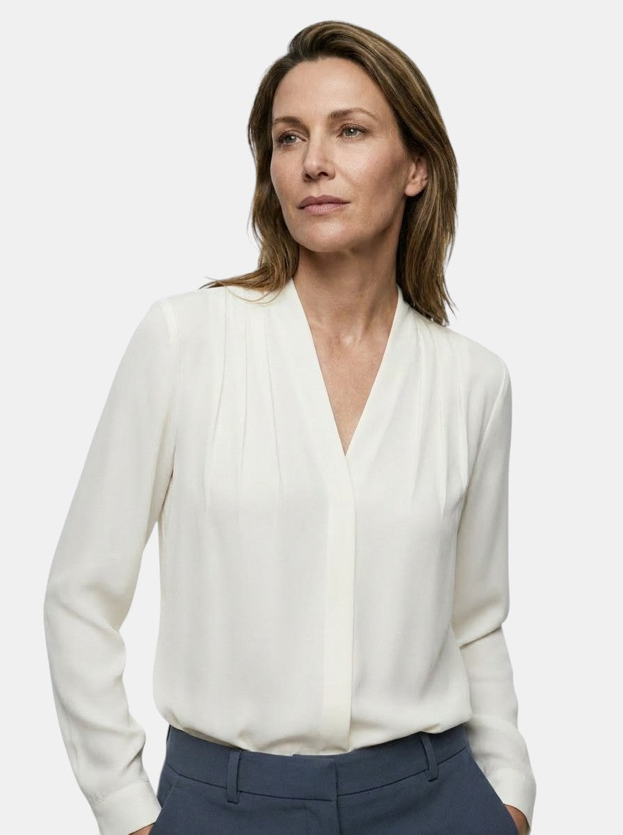 Blouse satinée manches bouffantes taille ajustée style estival femme