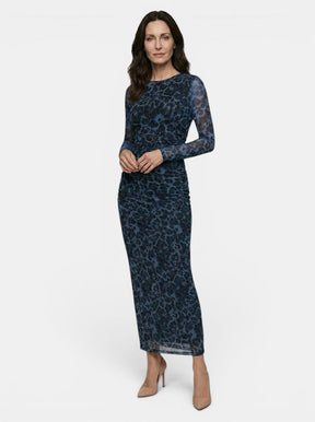 Robe léopard transparente ajustée manches longues sophistiquée femme élégante