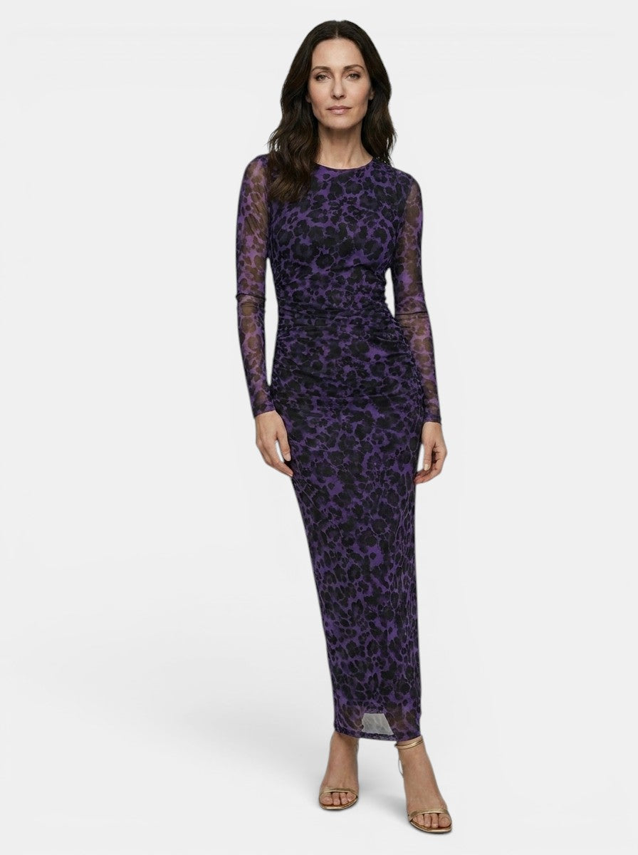 Robe léopard transparente ajustée manches longues sophistiquée femme élégante