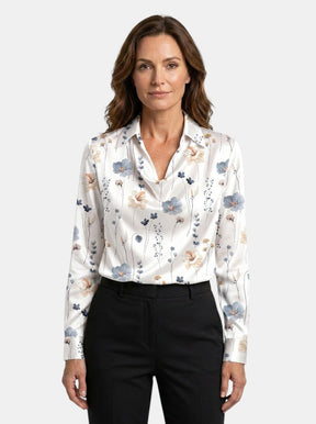Blouse brillante col V manches longues tissu chatoyant élégante femme