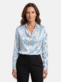 Blouse brillante col V manches longues tissu chatoyant élégante femme