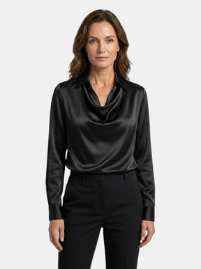 Blouse brillante col V manches longues tissu chatoyant élégante femme