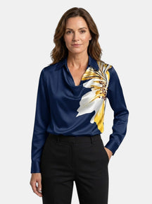 Blouse brillante col V manches longues tissu chatoyant élégante femme