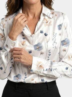 Blouse brillante col V manches longues tissu chatoyant élégante femme