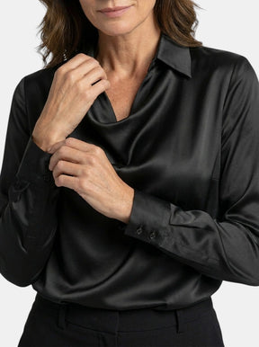 Blouse brillante col V manches longues tissu chatoyant élégante femme