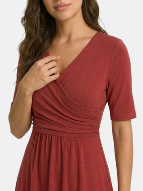 Robe midi portefeuille col V femme avec poches manches coude élégante fluide