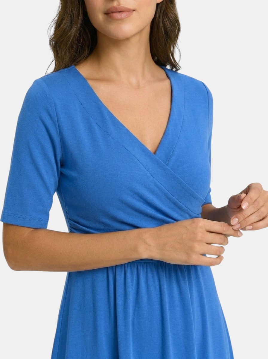 Robe midi portefeuille col V femme avec poches manches coude élégante fluide