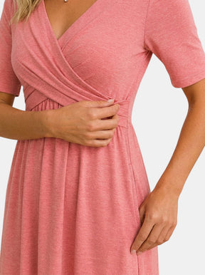 Robe midi portefeuille col V femme avec poches manches coude élégante fluide
