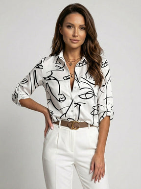 Blouse à imprimé abstrait femme tissu aérien léger style moderne géométrique