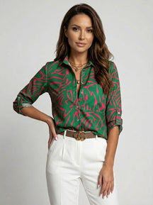 Blouse à imprimé abstrait femme tissu aérien léger style moderne géométrique