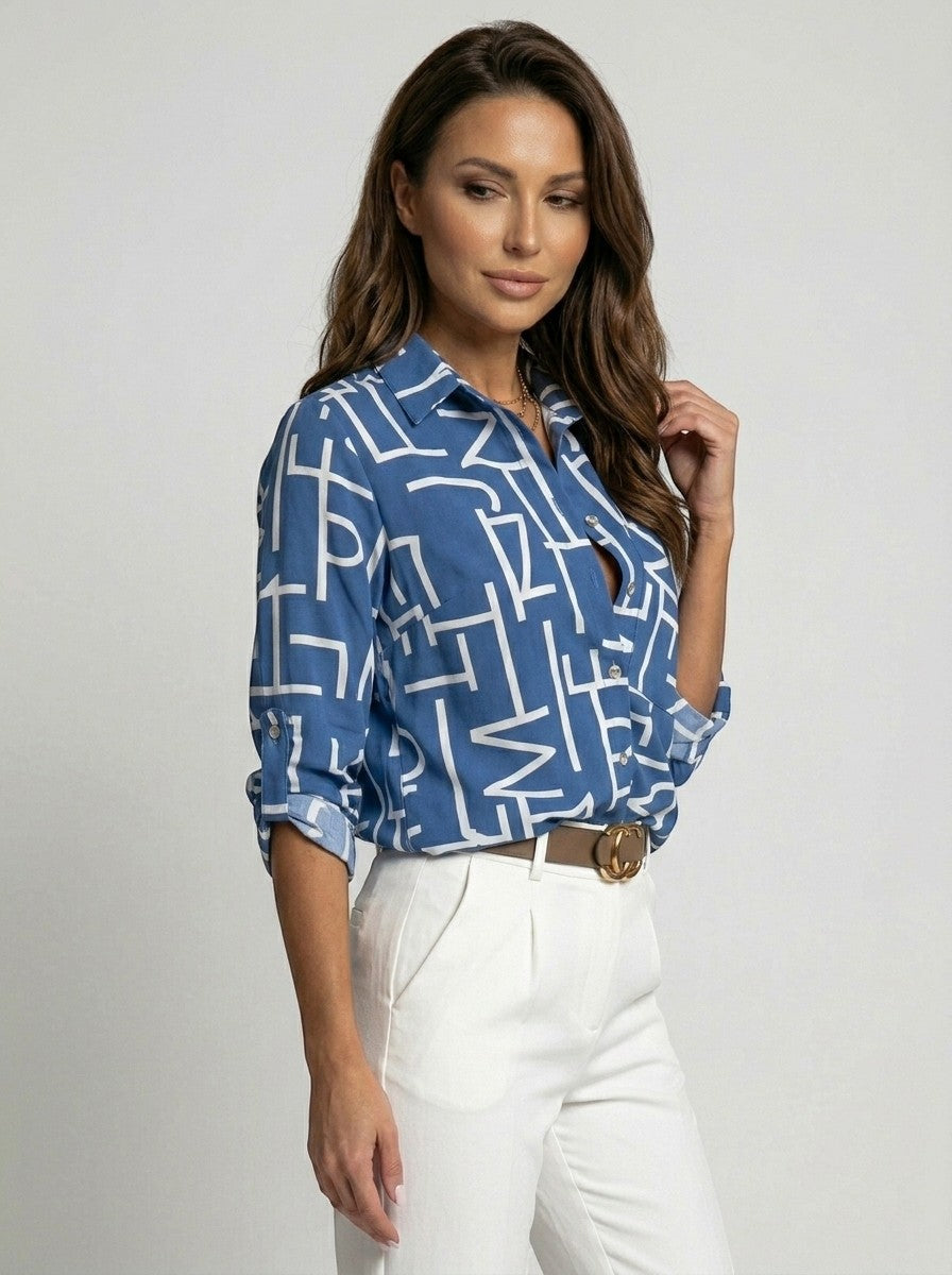 Blouse à imprimé abstrait femme tissu aérien léger style moderne géométrique