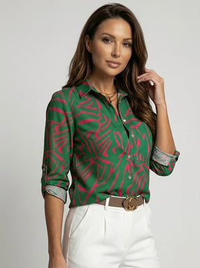 Blouse à imprimé abstrait femme tissu aérien léger style moderne géométrique