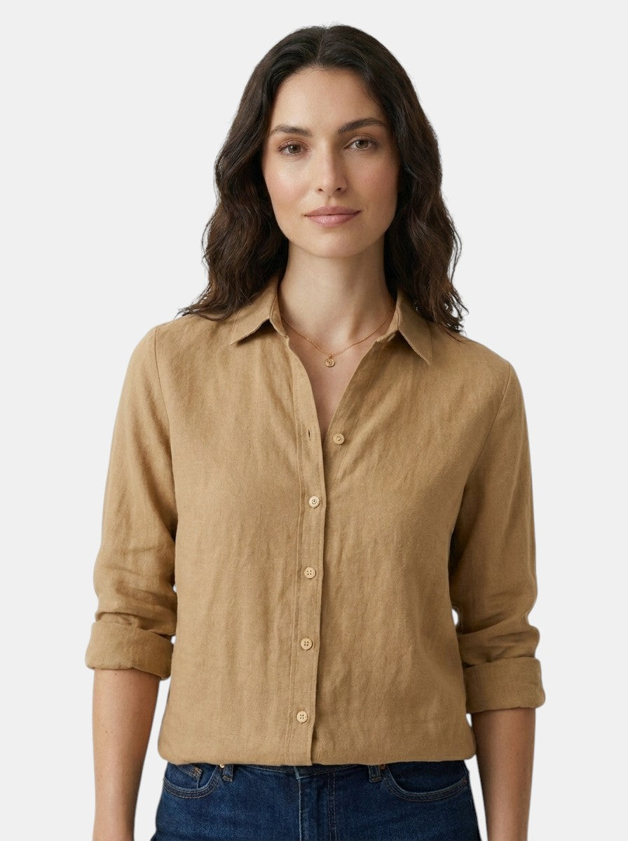 Blouse drapée manches longues col cranté coupe décontractée femme élégante