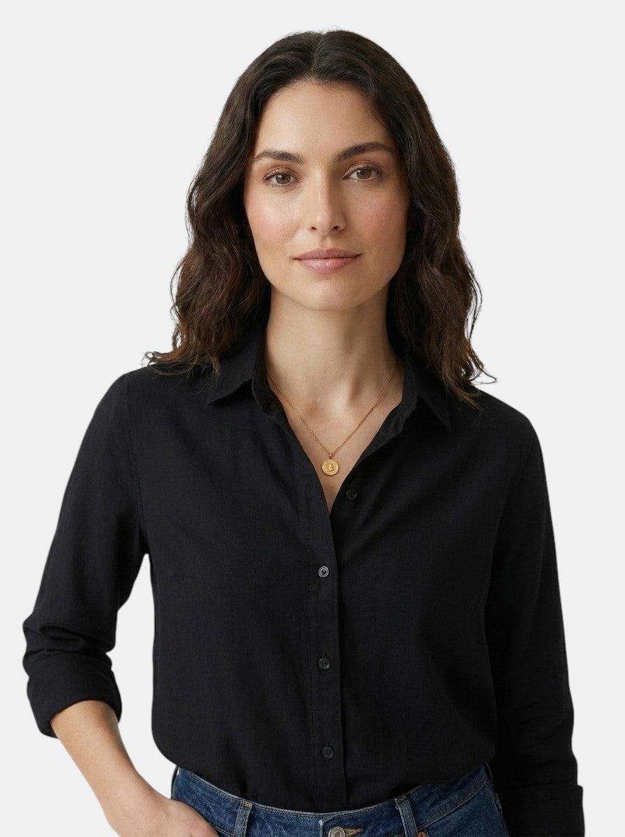 Blouse drapée manches longues col cranté coupe décontractée femme élégante