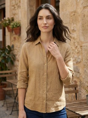 Blouse drapée manches longues col cranté coupe décontractée femme élégante