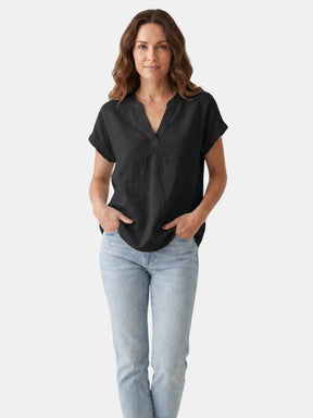 Blouse blanche en tissu doux col V décontractée légère pour femme