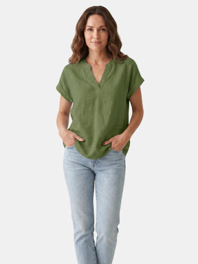 Blouse blanche en tissu doux col V décontractée légère pour femme