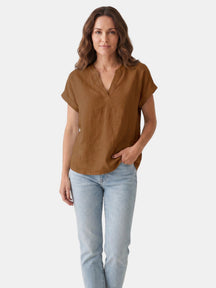 Blouse blanche en tissu doux col V décontractée légère pour femme