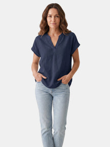 Blouse blanche en tissu doux col V décontractée légère pour femme