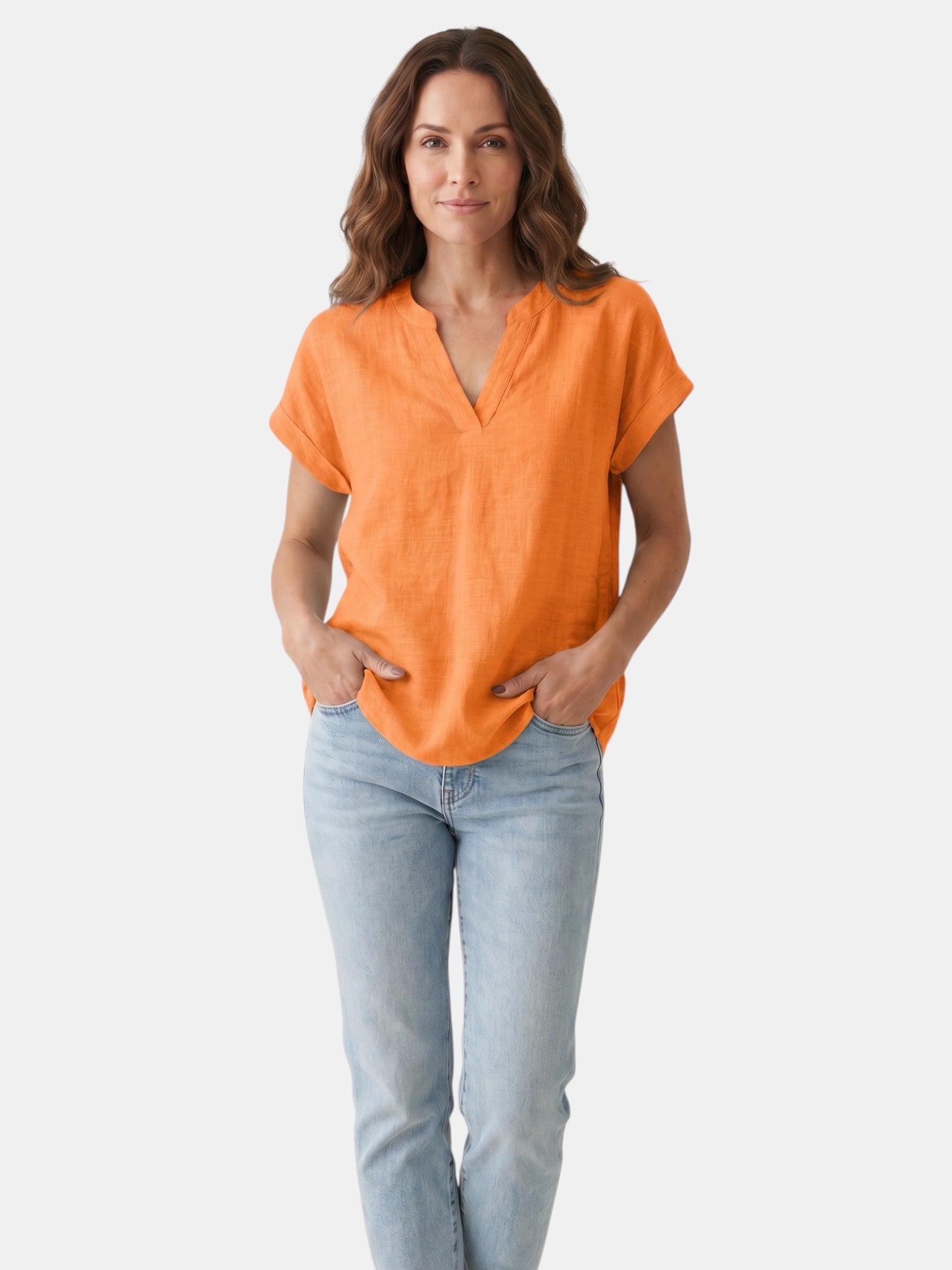 Blouse blanche en tissu doux col V décontractée légère pour femme