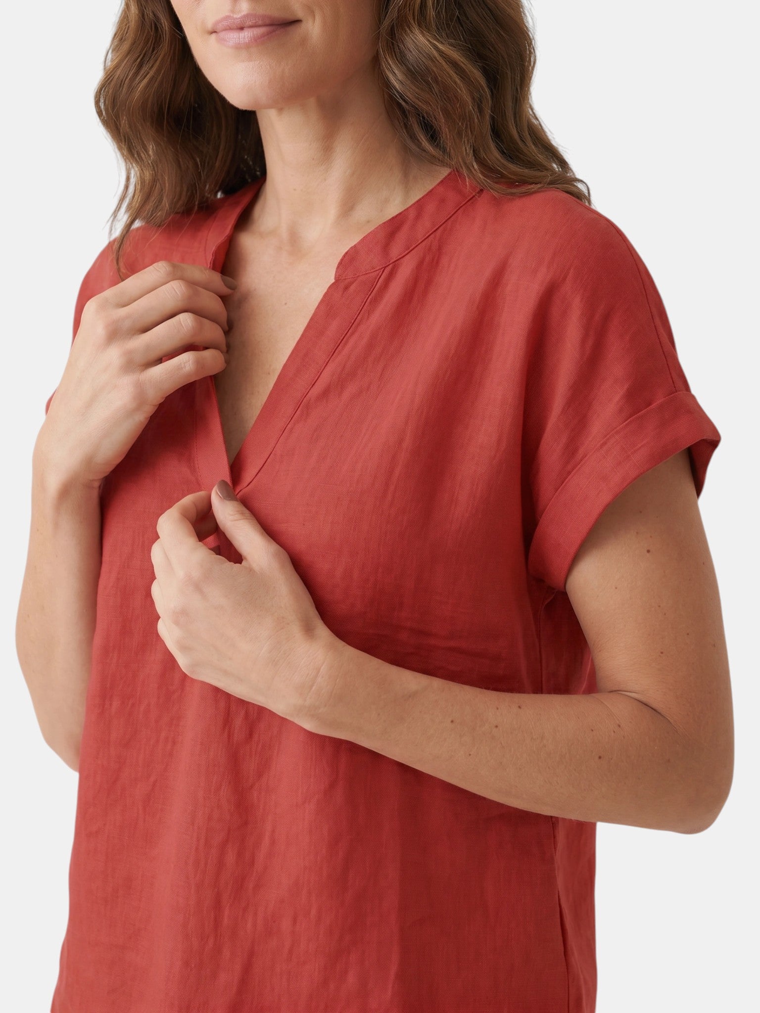 Blouse blanche en tissu doux col V décontractée légère pour femme