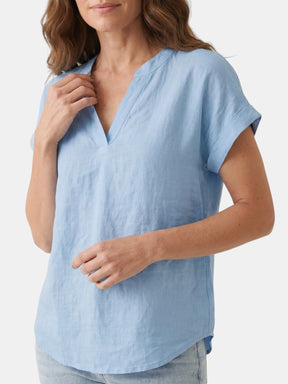 Blouse blanche en tissu doux col V décontractée légère pour femme