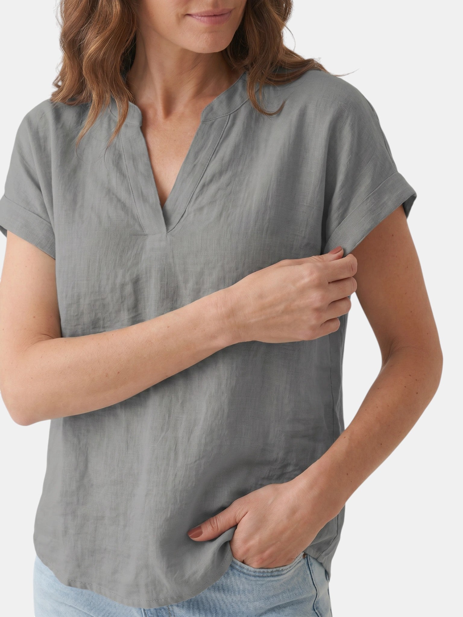 Blouse blanche en tissu doux col V décontractée légère pour femme