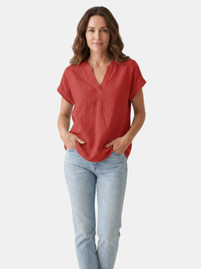 Blouse blanche en tissu doux col V décontractée légère pour femme