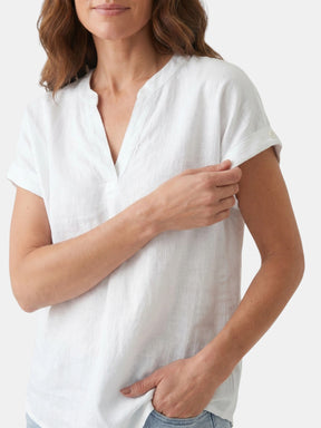 Blouse blanche en tissu doux col V décontractée légère pour femme