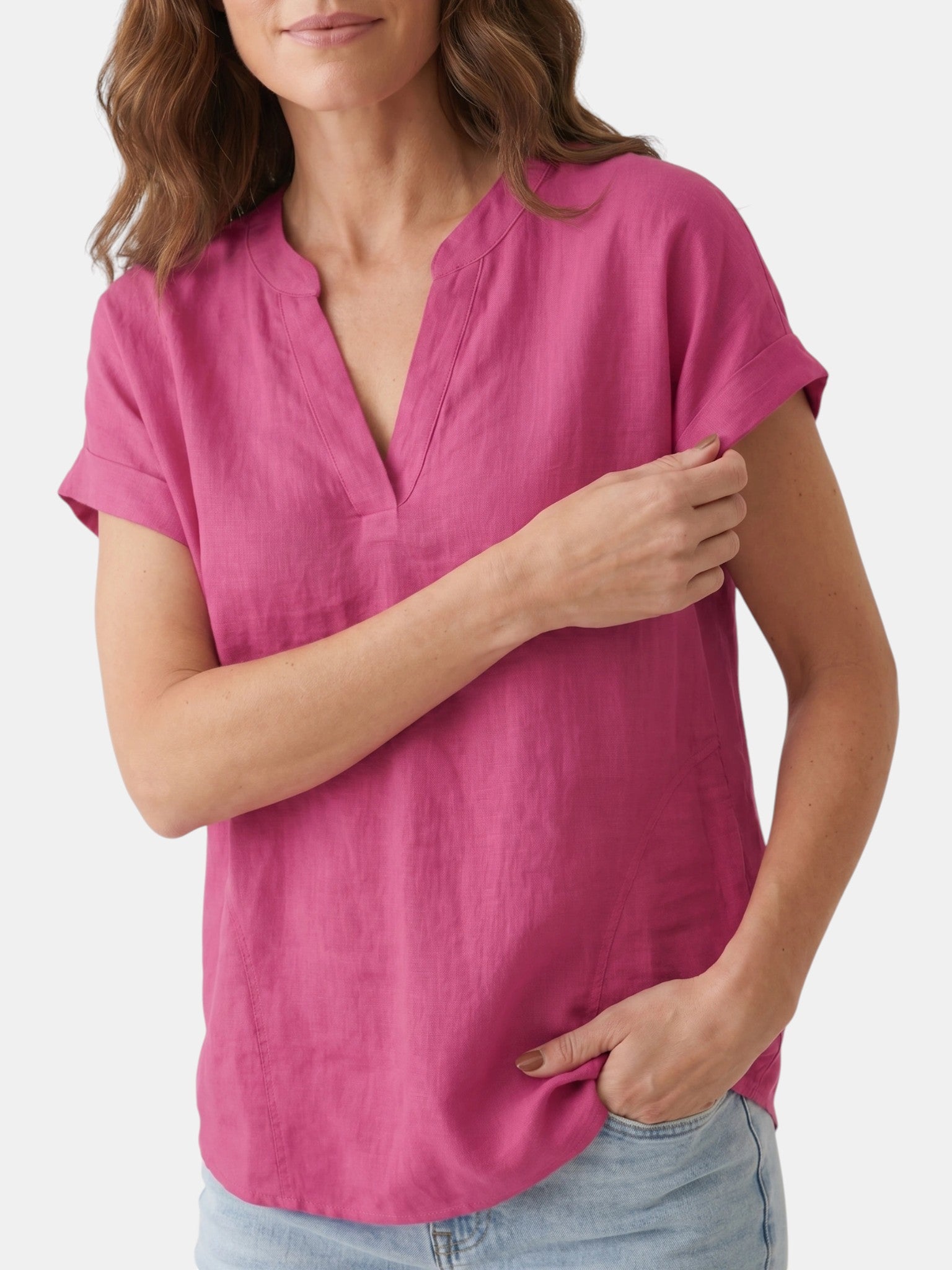 Blouse blanche en tissu doux col V décontractée légère pour femme