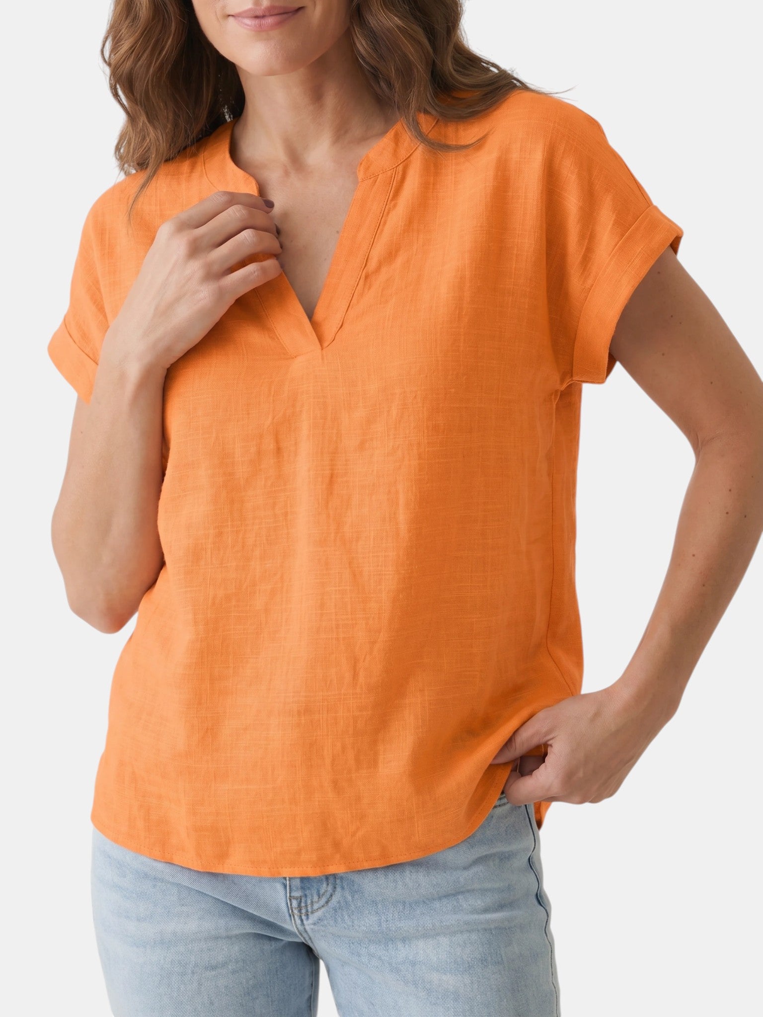 Blouse blanche en tissu doux col V décontractée légère pour femme